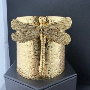 Bug  Cuff Bracelet Chunky Gold tone Dragonfly Wide 8"